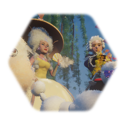 a 16th century lady and her chevalier Dogs too