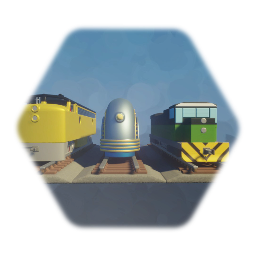 Passenger train, freight train, and the big locomotive