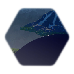 Grass, beach, ocean, mountains