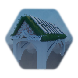 Overgrown roofed shelter