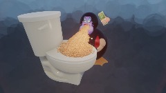 Foodie Beauty eats pasta from a toilet