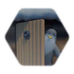 A penguin in a cabin