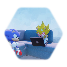 Sonic n, Tails playing  And  Fleetway  Useing  the laptop