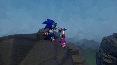 Sonic punches Evil off a cliff. [Fanmade]