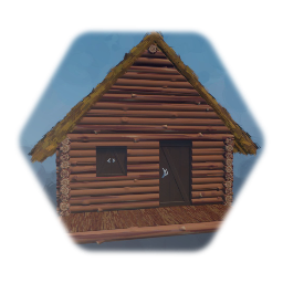 Log Cabin Old Rustic House Door and Shutters Open