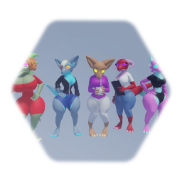 My Kobold girls with different clothing options