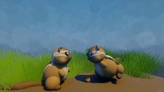 Chipmunks fight over a nut.