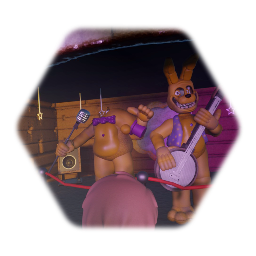 Fredbear and springbonnie performing but goofy