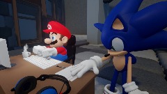 Mario Using a Computer To Follow All Dreamers With Sonic