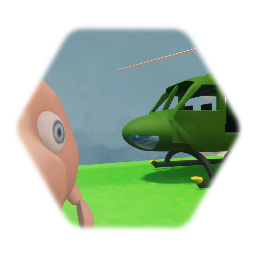 Nose guy rides a helicopter