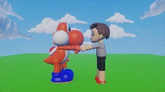 Fist bumps for Red Yoshi