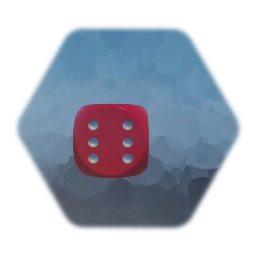 Red rounded six sided die with white pips