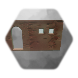 Wall with door opening & two windows