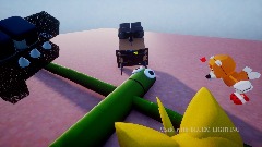 green laying down wile my favorite characters are looking at it