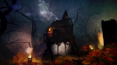 A Spooky house moving dynamic scene/screensaver