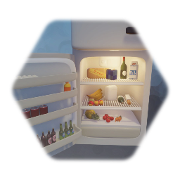 Refrigerator full of food (grab handles to open)
