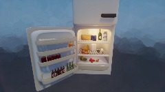 Refrigerator full of food (grab handles to open)