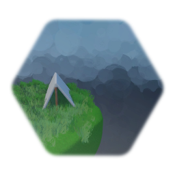 Grassy Field with Tent and Campfire