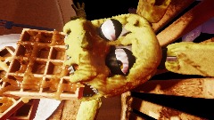 Plush trap eats a waffle.