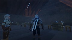 Geralt and Ciri chilling in a tavern