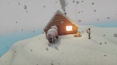 Polar bear attacking Jeffs new cabin in snow