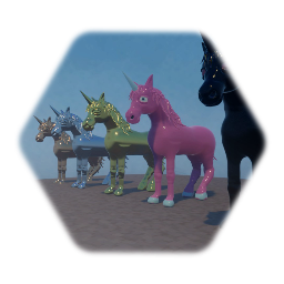 Verschiede Einhornstatuen