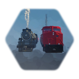 Passenger Steam train and diesel freight train