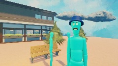 Movie set example - park bench and cafe