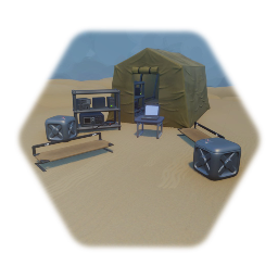 Military tent with various elements