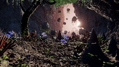 Cueva y montañas con llerva