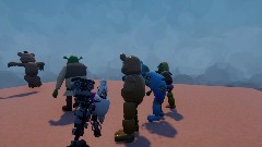 Shrek pointing gun at freddy until he relises