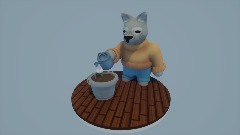 Grey fox watering plant