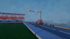 Grassy hills town square