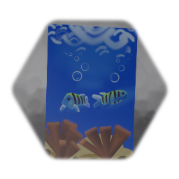 Painting of fan-like coral and fishies