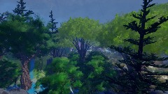 Forest with cave and waterfall