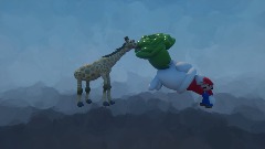 Mario feeds a giraffe