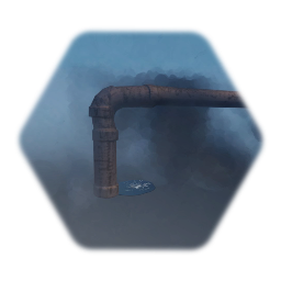 Rusty pipe with steam and puddle