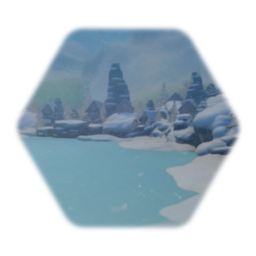 Snowy Mountain Village w/ Frozen Lake