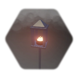 Lamp on tall pole with flame