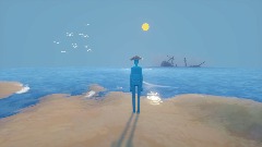 Castaway island sea sand wine straw Parasol beach ship