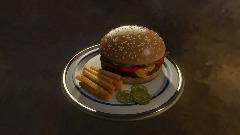 supreme burger with fries and pickle slices (remixable)