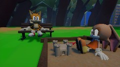 Tails on a bench