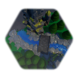 River with grass block and trees