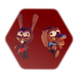 Browny the Wooden Rabbit and max the stuffed Dog