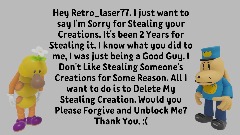 My Apology Message to @Retro_laser77