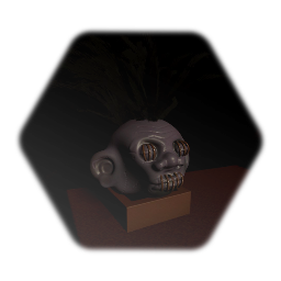 Shrunken head with hair and stand