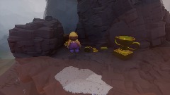 Wario finds treasure but he slips on a puddle and falls