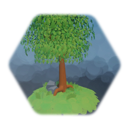 Stylized tree with rocks and grass