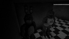Fnaf Movie bonnie chica looking at the camera recreation