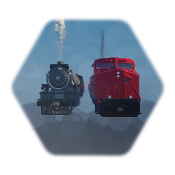 Passenger Steam train and diesel freight train